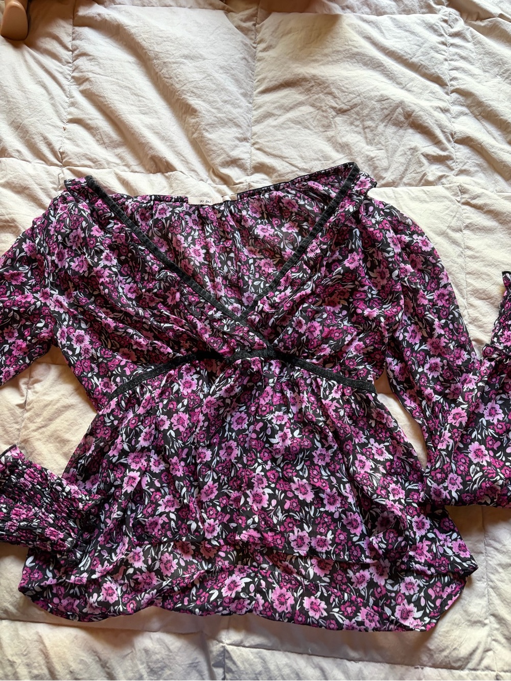 Floral Wrap Blouse in Pink and Black